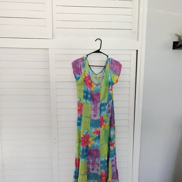 JAMS World Vintage Hawaiian Floral Back-Tie Midi Dress Vibrant Floral Maxi  Dress